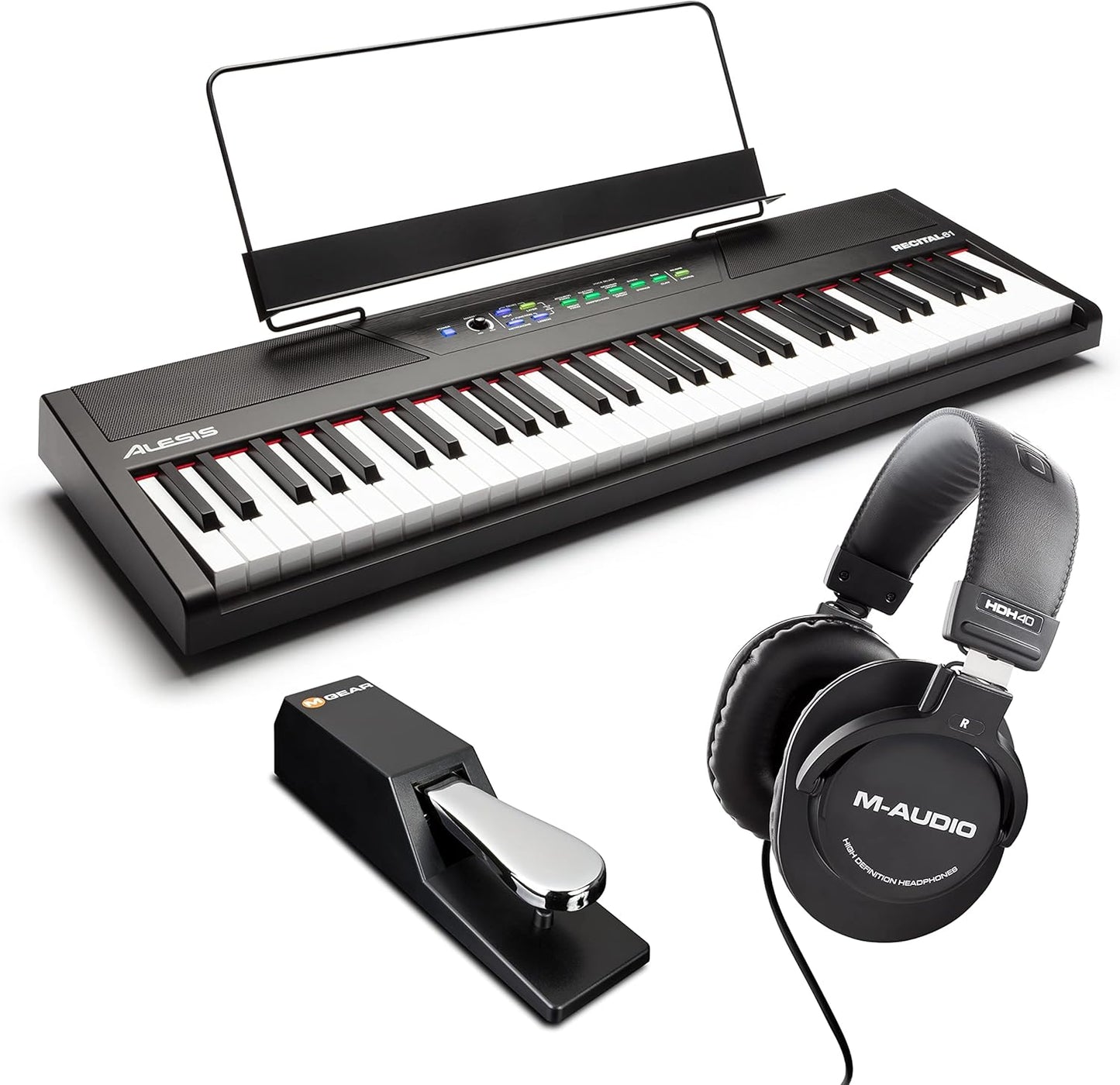 Alesis HDH40 Recital 61-Key Piano Keyboard Pedal Bundle