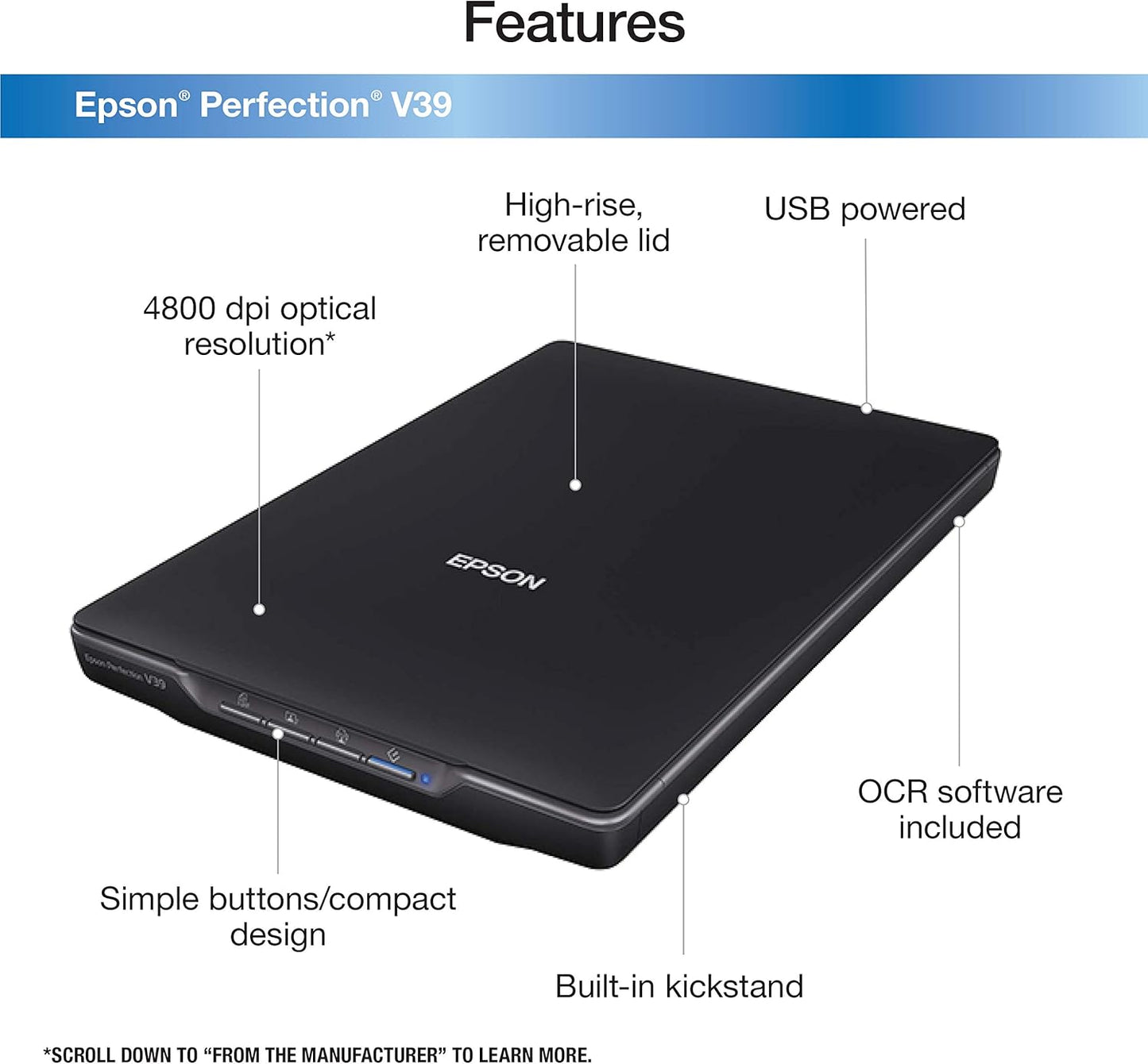 Epson V39 Refurbished Perfection Photo Scanner