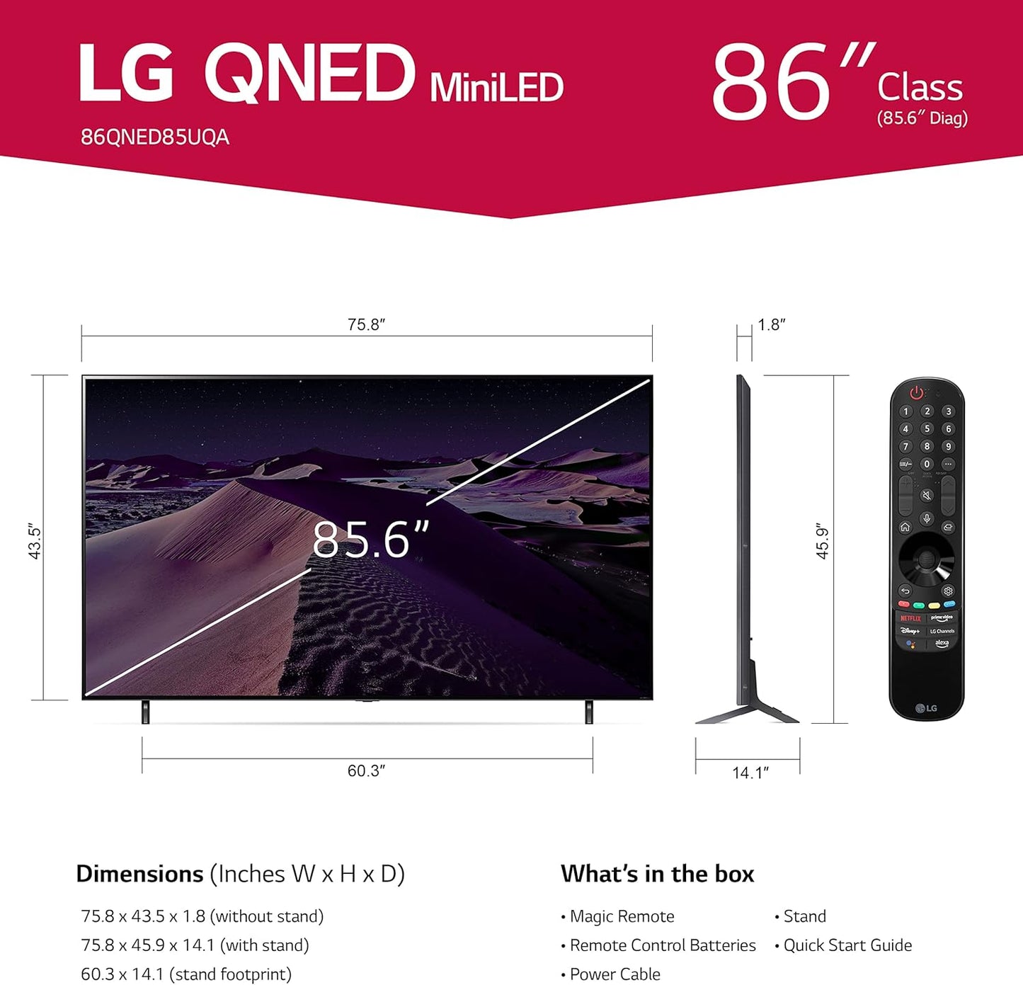 LG QNED85-86.6-[UNIQUE ID] 86" MiniLED 4K UHD Smart TV Renewed