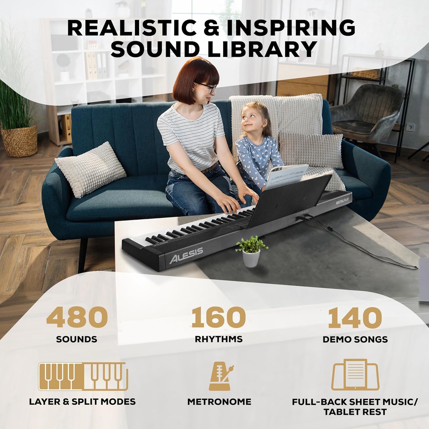 Alesis RECITAL PLAY KO 88-Key Beginner Piano Keyboard Bundle