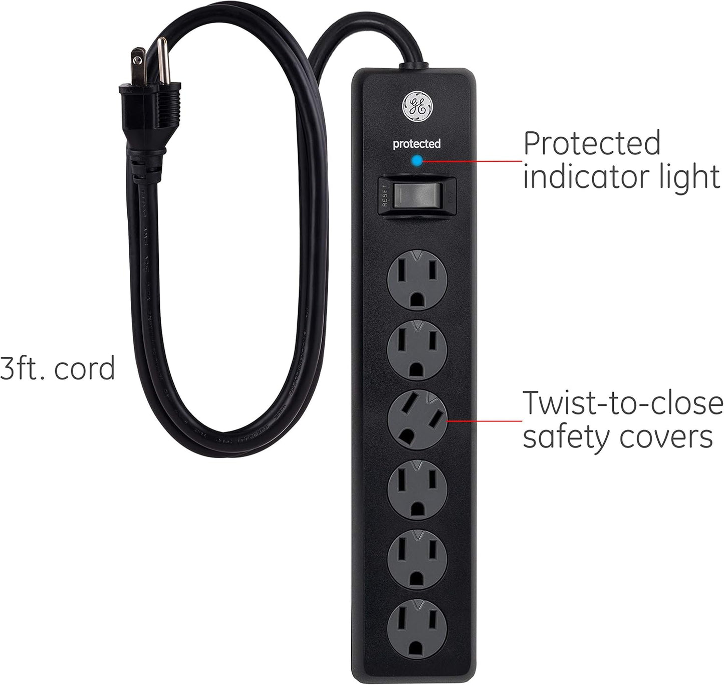 GE 47224 6-Outlet Surge Protector 3ft Cord