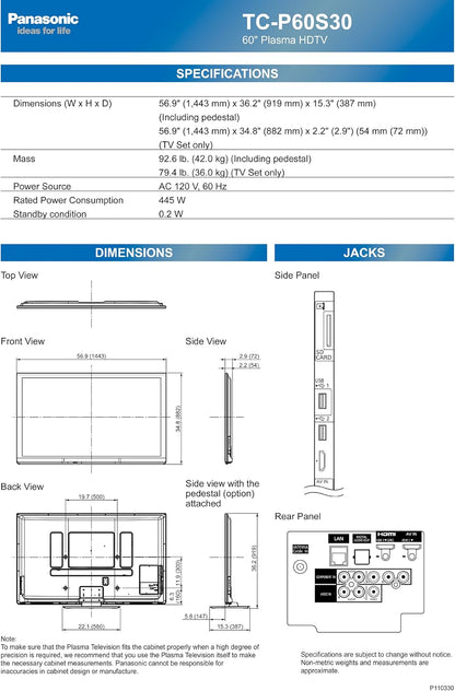 Panasonic TC-P60S30 VIERA 60-Inch 1080p Plasma HDTV