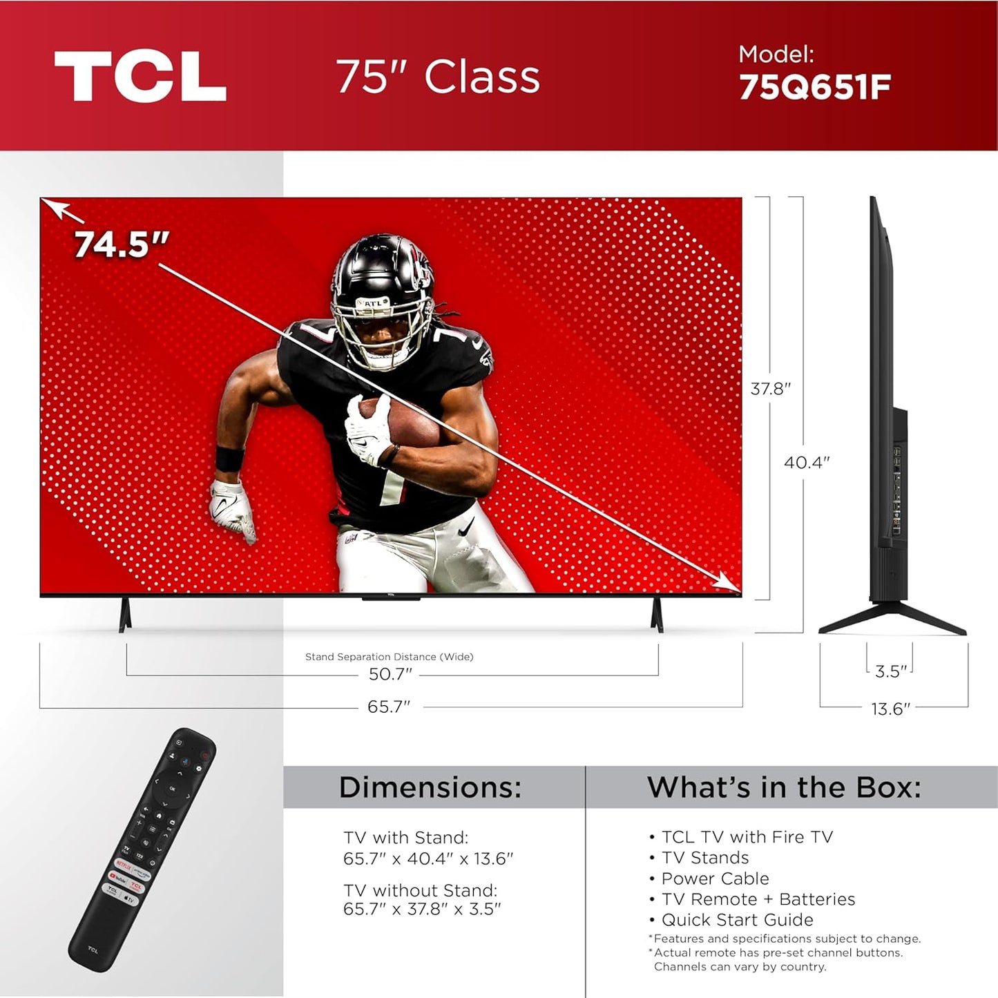 TCL 75Q651F 75-Inch QLED 4K Fire Smart TV