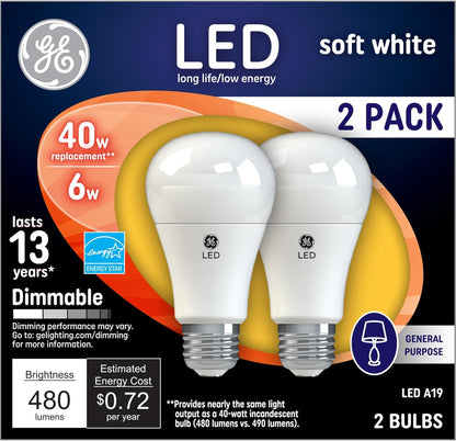 GE 67572 40W Soft White LED Light Bulbs - 2 Pack