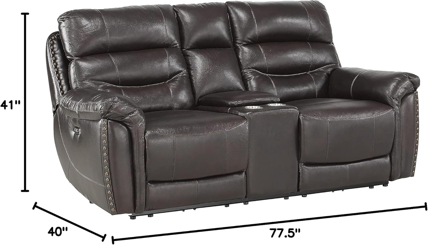 Lexicon Lazarus Leather Power Reclining Loveseat Console