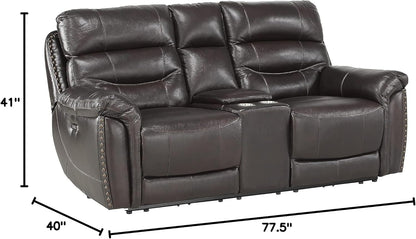 Lexicon Lazarus Leather Power Reclining Loveseat Console