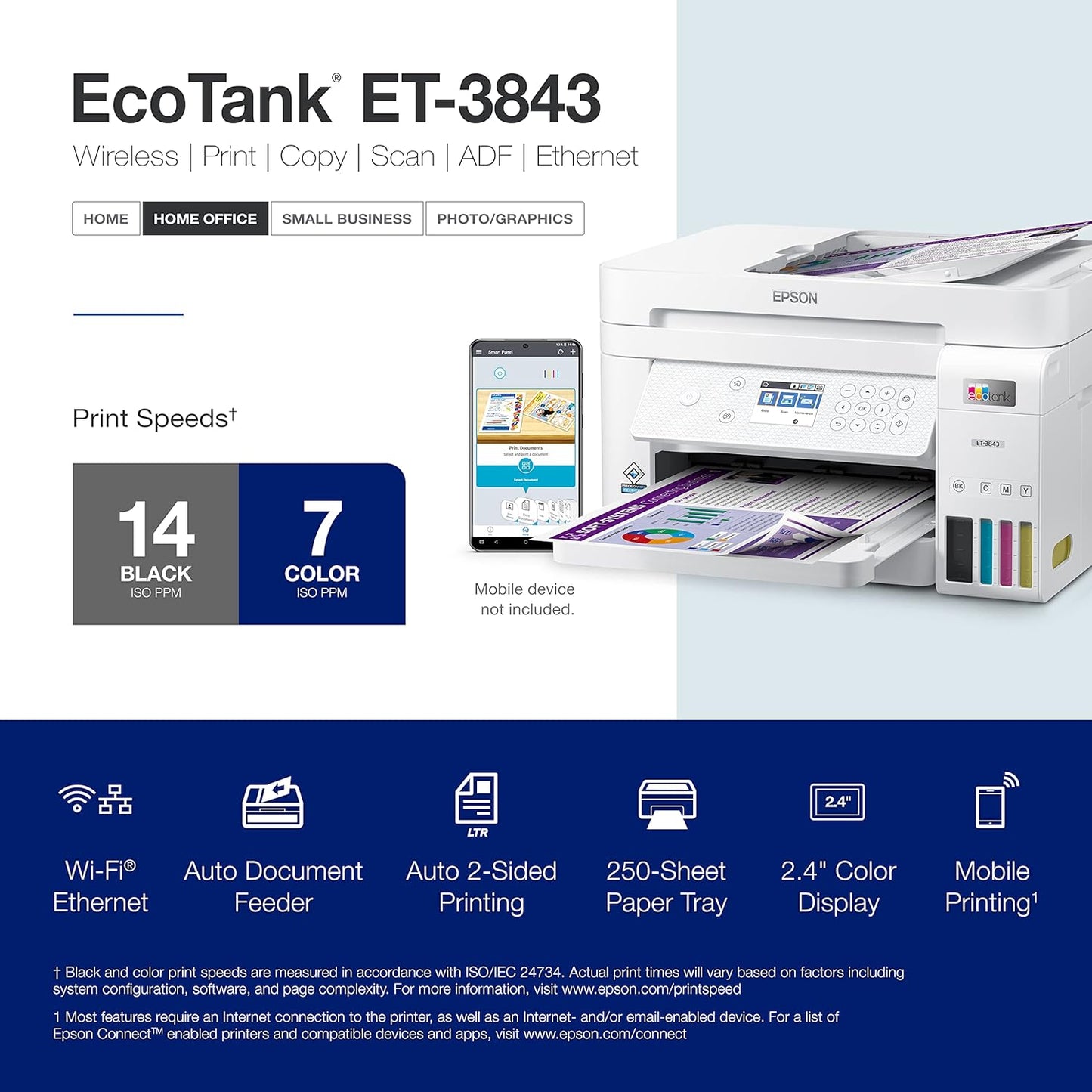 Epson C11CJ61205 EcoTank ET-3843 Wireless Color All-in-One Printer