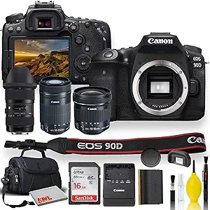 Canon 3616C016 EOS 90D DSLR Triple Lens Bundle (Renewed)