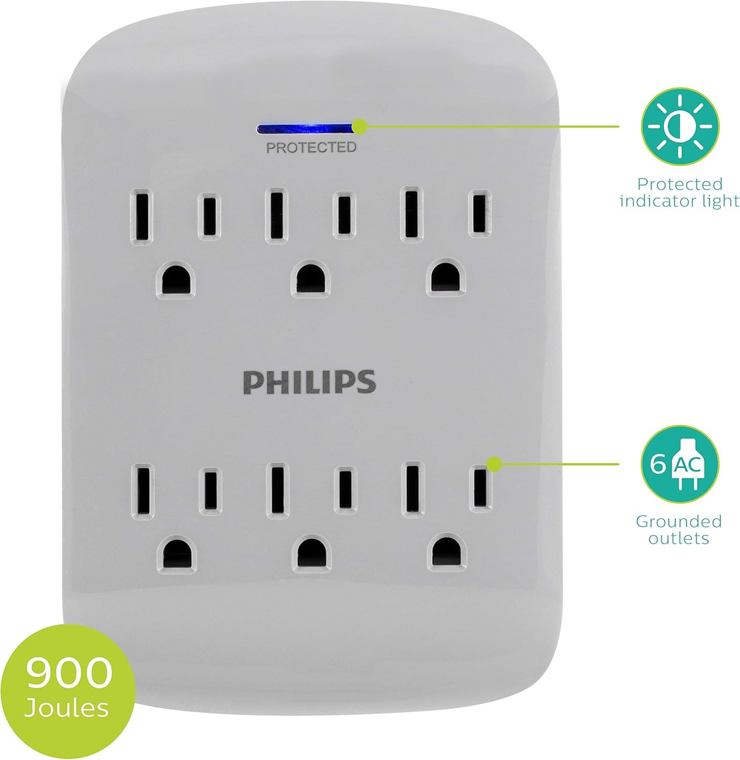 Philips Philips 6-Outlet Surge Protector 900 Joules 2-Pack