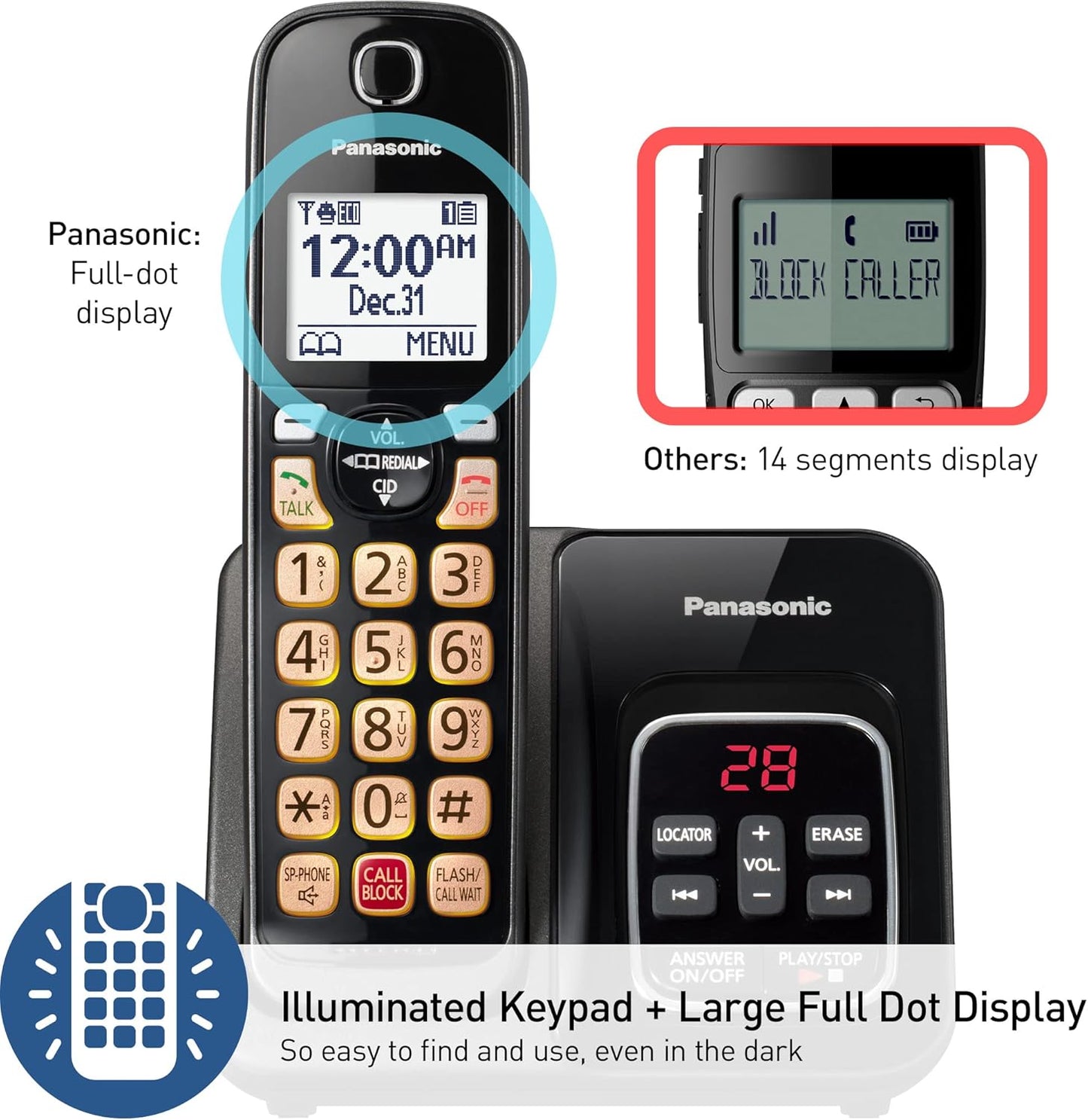 Panasonic KX-TGD832M Cordless Phone Answering Machine 2-Handset Metallic Black