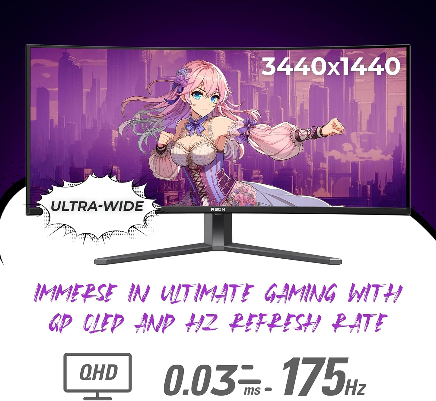 AOC AG346UCD Agon PRO 34'' Curved QD OLED Gaming Monitor