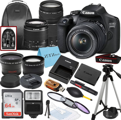 Canon EOS 2000D / Rebel T7 Dual Lens DSLR Bundle (Renewed)