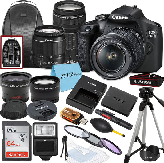 Canon EOS 2000D / Rebel T7 Dual Lens DSLR Bundle (Renewed)