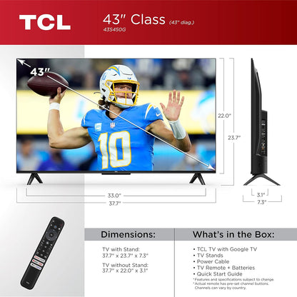 TCL 43S450G - 43" S4 4K Google Smart TV (2023) - Renewed