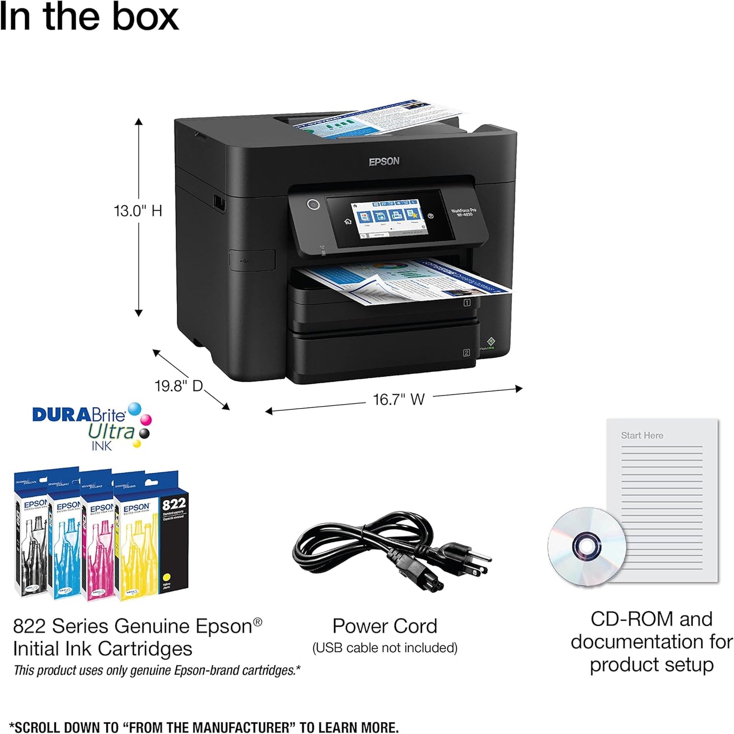 Epson C11CJ05201-N WF-4830 Renewed Wireless All-in-One Printer