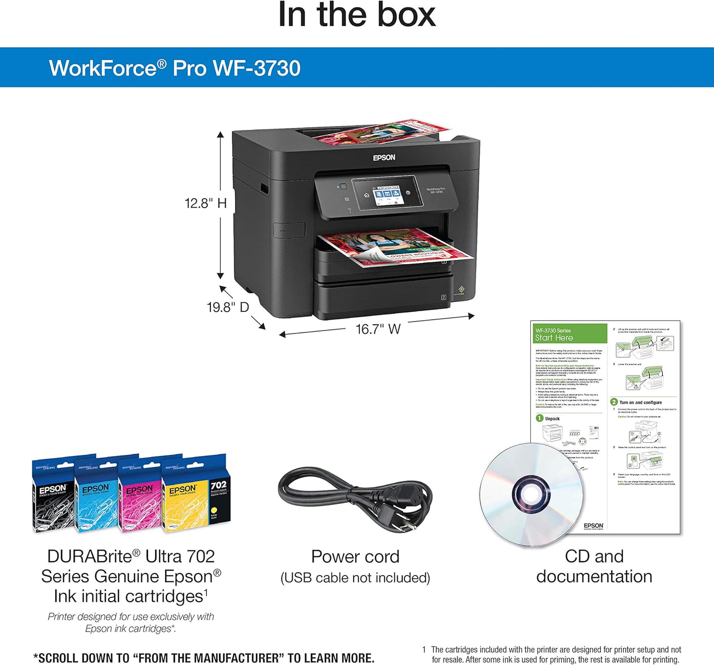 Epson WF-3730 Wireless All-in-One Color Inkjet Printer