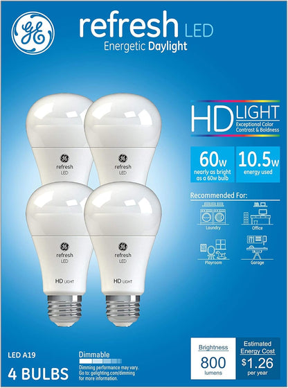 GE 42978 Refresh LED 60W A19 Daylight Bulb 4-Pack