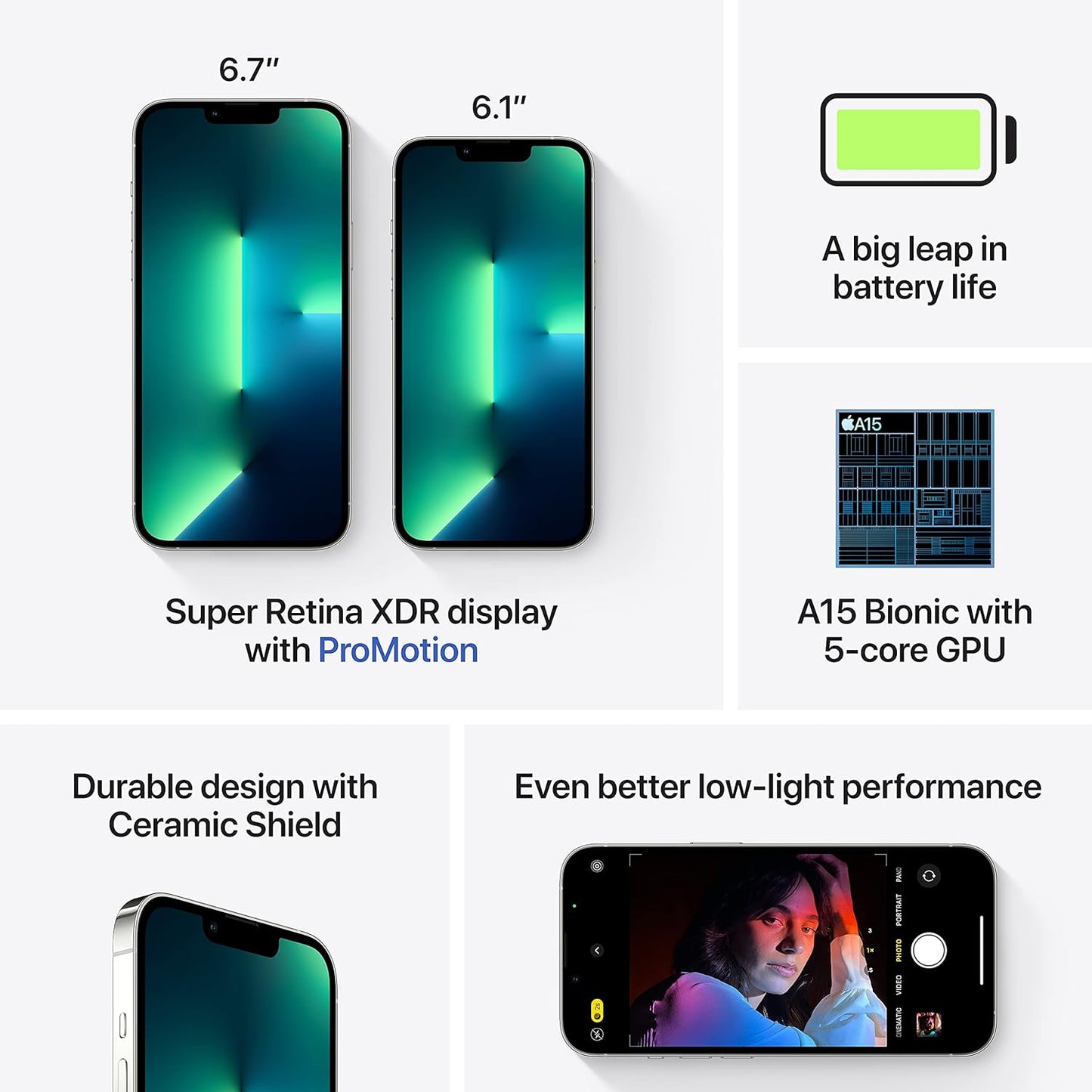 Apple A2484 iPhone 13 Pro Max 256GB Silver (Renewed Premium)