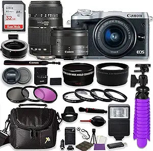 Canon EOS M6 Mirrorless Camera - 15-45mm Lens + Tamron Lens Bundle (Renewed)