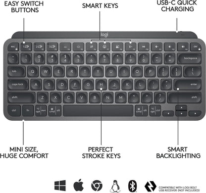 Logitech 920-010388 MX Keys Mini Wireless Keyboard - Graphite (Renewed)