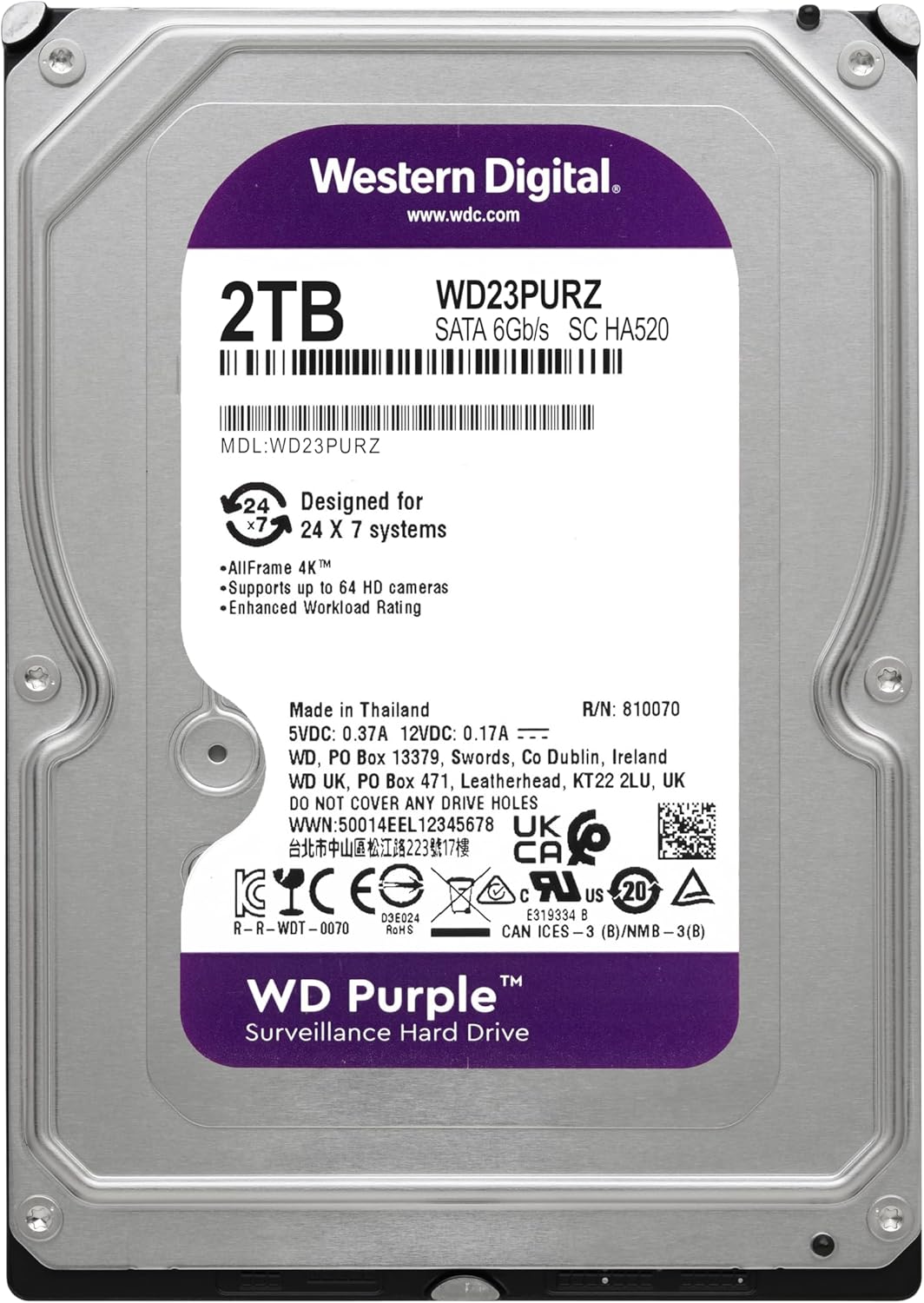 Western Digital WD23PURZ-SPC5HY0 WD Purple - 2TB Surveillance HDD