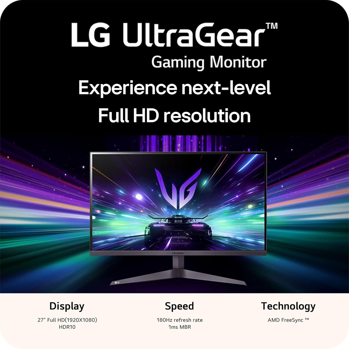 LG 27GS40W-B 27-Inch Ultragear FHD 180Hz Gaming Monitor