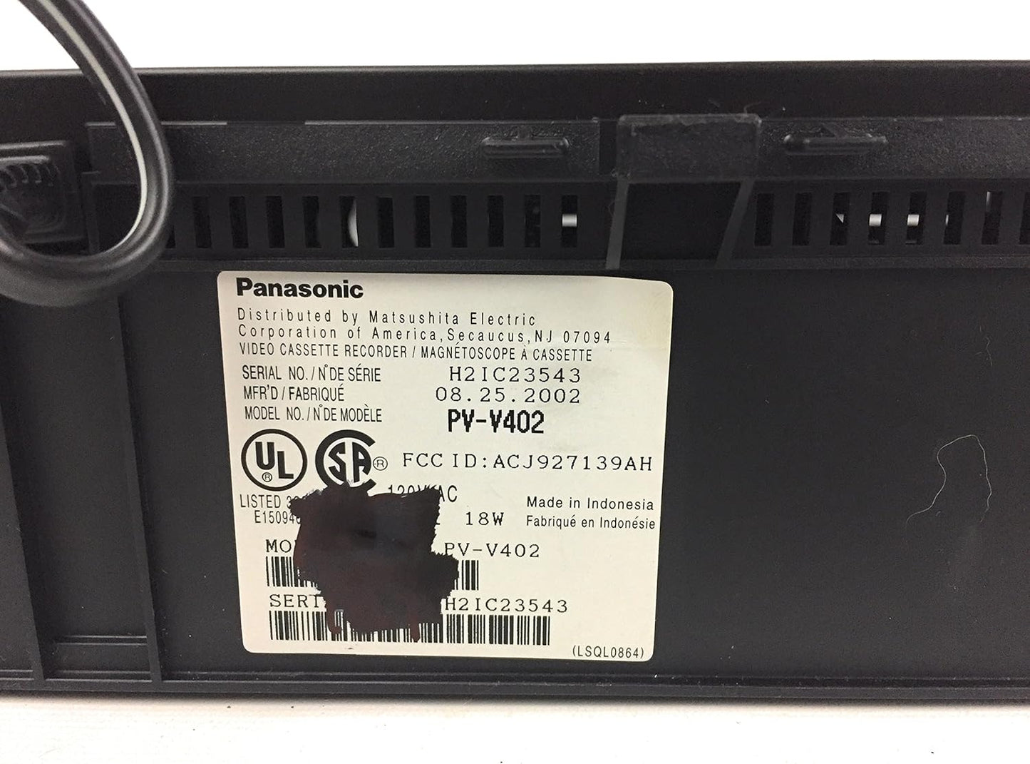 Panasonic PV-V402 Video Cassette Recorder VHS