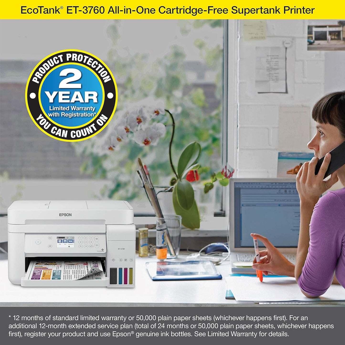 Epson ET-3760 EcoTank Printer: Renewed, Wireless All-in-One