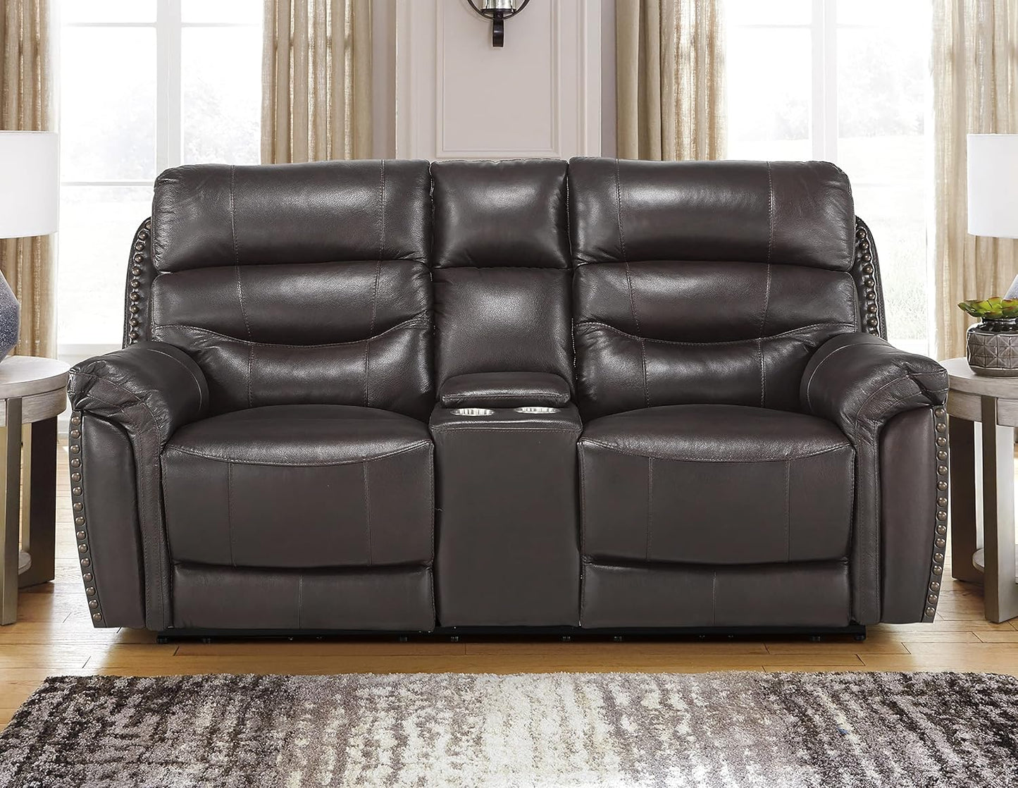 Lexicon Lazarus Leather Power Reclining Loveseat Console
