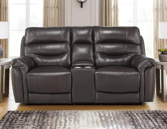 Lexicon Lazarus Leather Power Reclining Loveseat Console