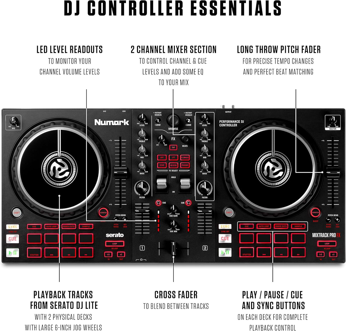 Numark Mixtrack Pro FX - 2-Deck Serato DJ Controller - Audio Interface
