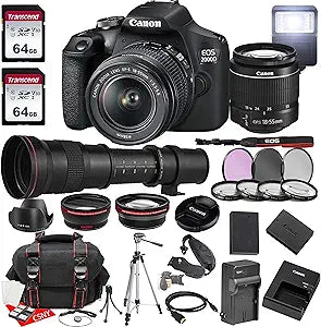 Canon EOS 2000D (Rebel T7) DSLR Camera with Telephoto Lens Bundle