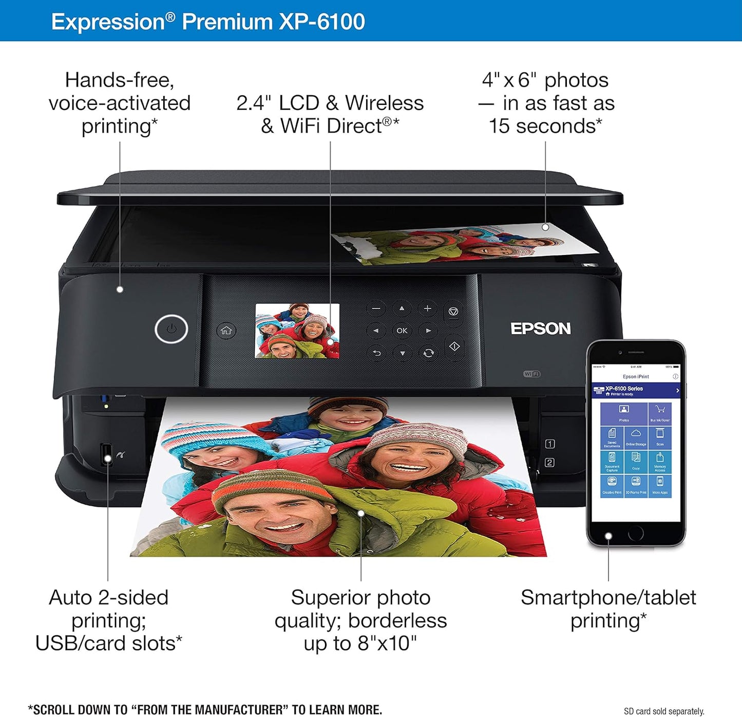 Epson C11CG97201 Premium XP-6100 Wireless Photo Printer