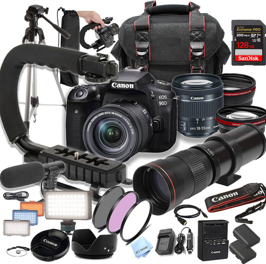 Canon EOS 90D DSLR Camera 18-55mm + Telephoto Lens Kit Renewed
