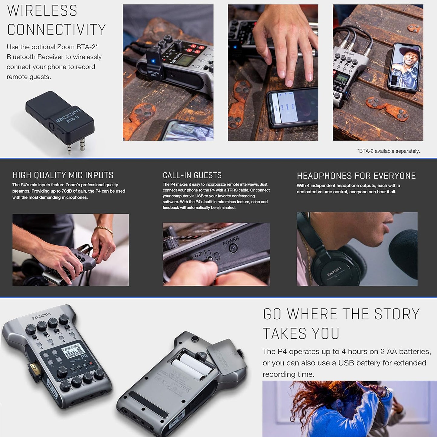 Zoom P4 PodTrak Portable Podcast Recorder Mic Bundle