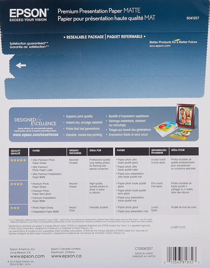 Epson S041257 Heavyweight Matte Paper 8.5x11 50 Sheets