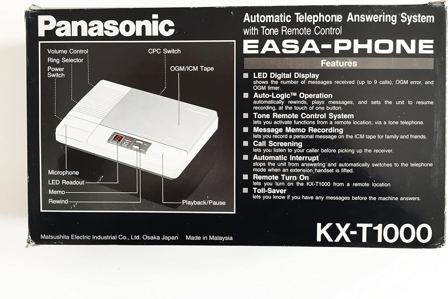 Panasonic KX-T1000 Easa-Phone Cassette Answering Machine