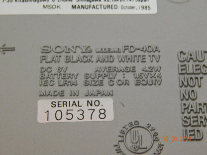 Sony Watchman FD-40A Portable TV Japan Made
