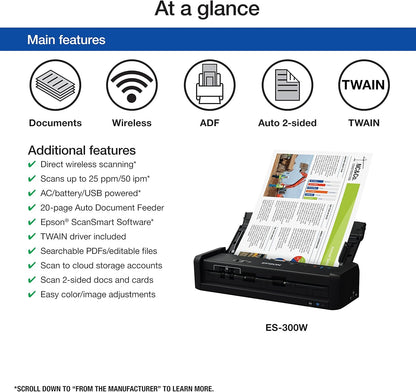 Epson ES-300W Wireless Portable Document Scanner ADF