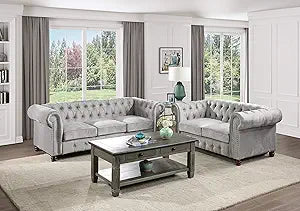 Lexicon 194840109891 Boswell Gray Velvet 2-Piece Living Room Set
