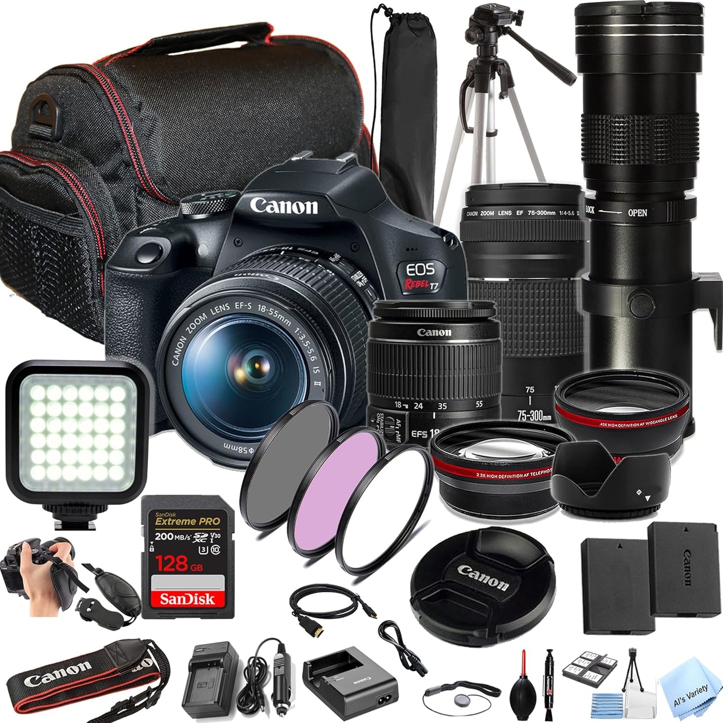 Canon Rebel T7 DSLR 18-55mm 75-300mm Lens Kit (Renewed)