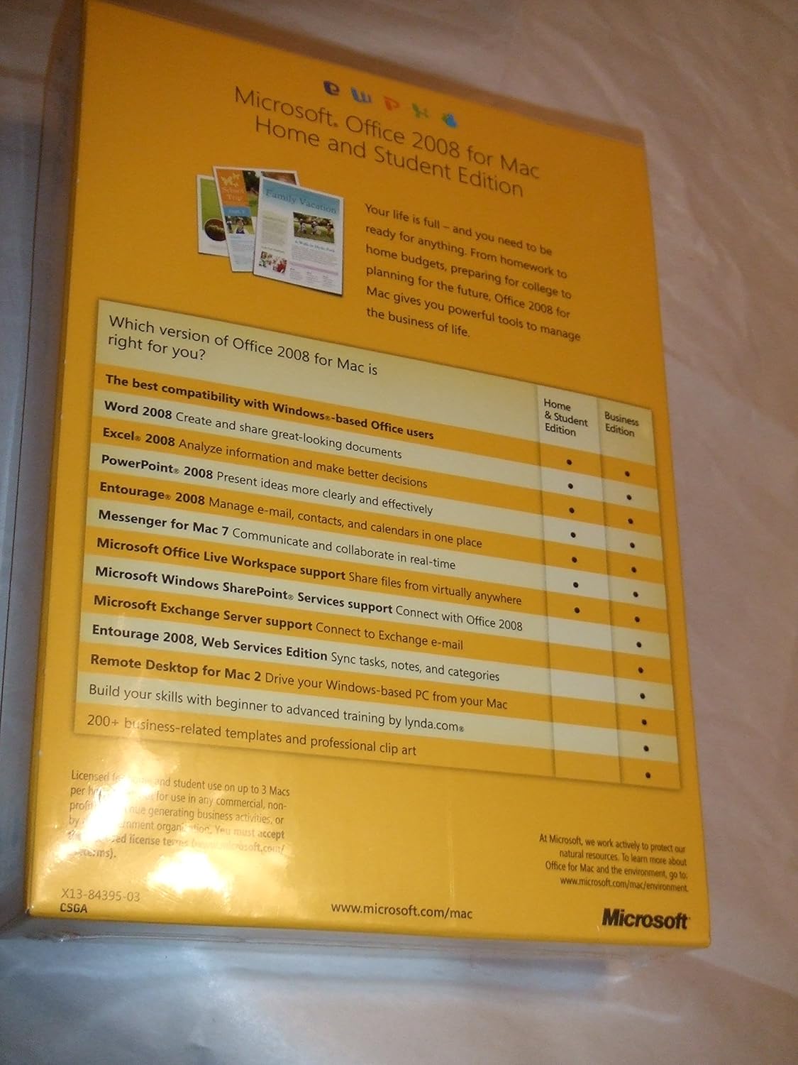 Microsoft Office '08 Home & Student for Mac 3-User Pack