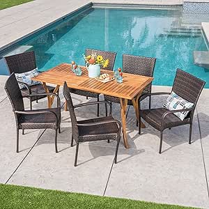 Misc. Acacia Wood 7-Piece Outdoor Dining Set — main product image