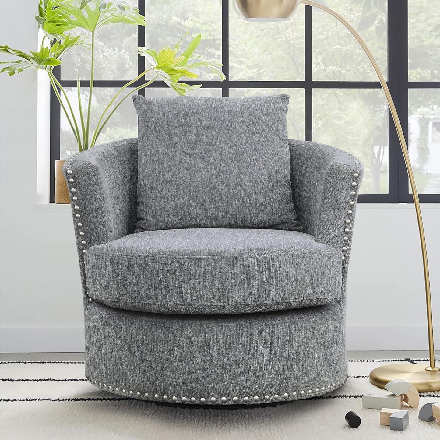 Lexicon S189468DG-1 Gray Chenille Swivel Accent Chair