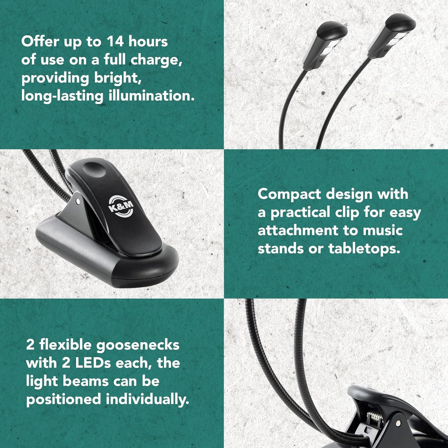K&M 12259 Rechargeable Music Stand LED Light Double