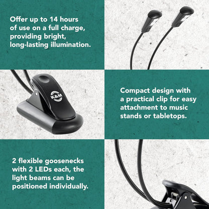 K&M 12259 Rechargeable Music Stand LED Light Double