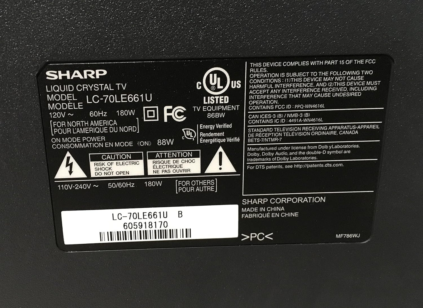 Sharp LC70LE661U 70" AQUOS HD LED Smart TV