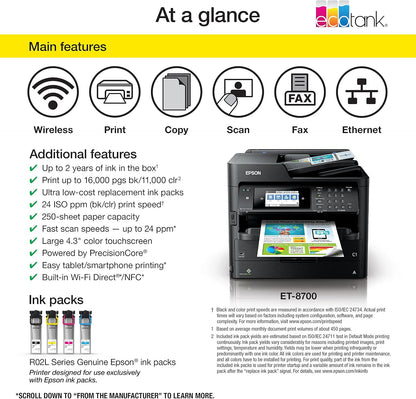 Epson ET-8700 Workforce Pro EcoTank Printer Wireless