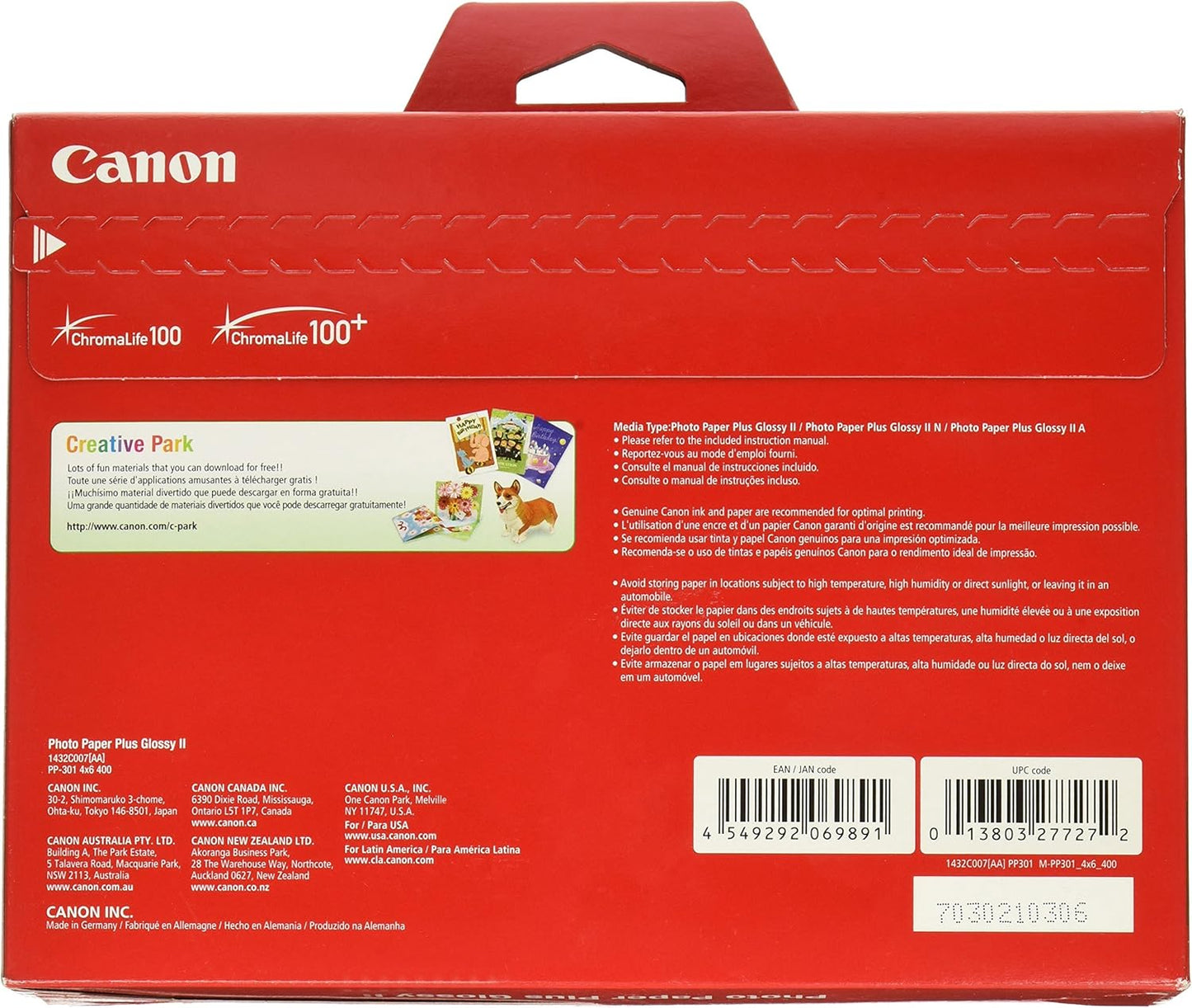 Canon 1432C007 Photo Paper Plus Glossy II 4x6 400 Sheets