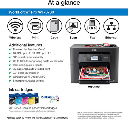 Epson WF-3730 Wireless All-in-One Color Inkjet Printer